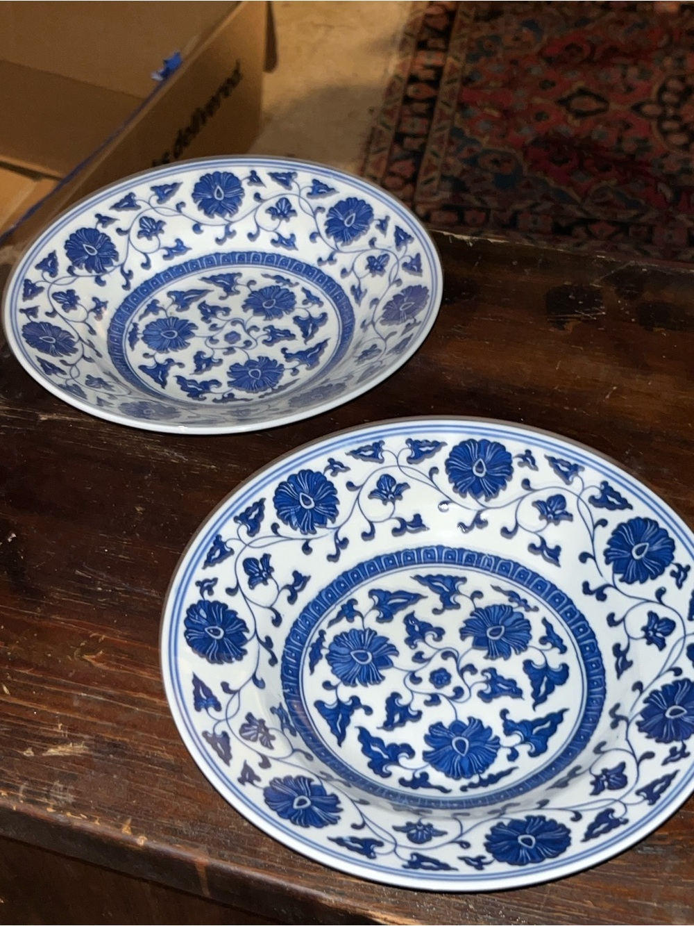 Blue & White Vintage Chinese Porcelain Bowl 8” Set Of 2